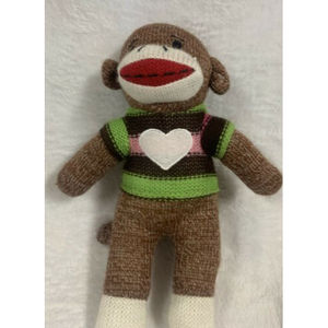 Dan Dee Sock Monkey  Brand Brown 9" Knit Plush in Sweater with Heart Stuffed